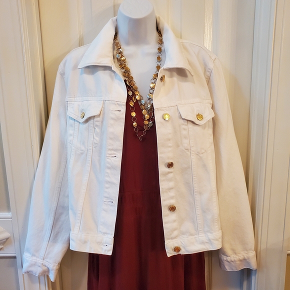 Michael Kors White Denim Jacket with Gold Buttons Sz XL - Picture 1 of 7